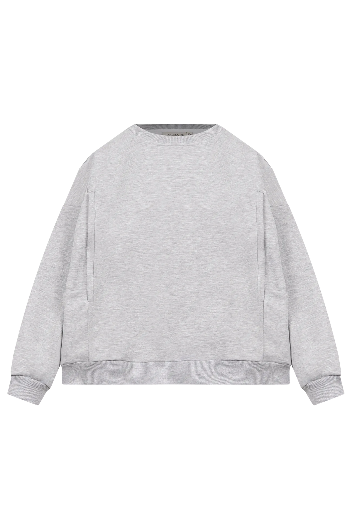 Bluza do karmienia piersią w kolorze szary melanż z ukrytymi zamkami w przednich szwach i kieszeniami, przód