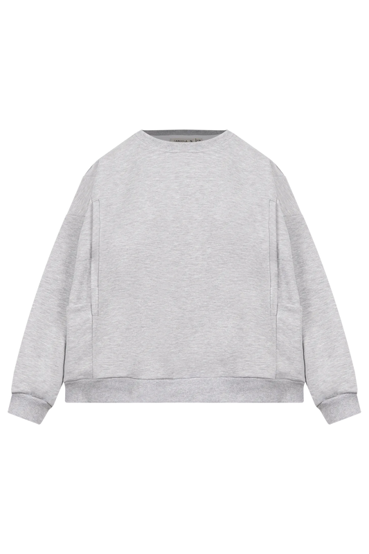 Bluza do karmienia piersią w kolorze szary melanż z ukrytymi zamkami w przednich szwach i kieszeniami, przód