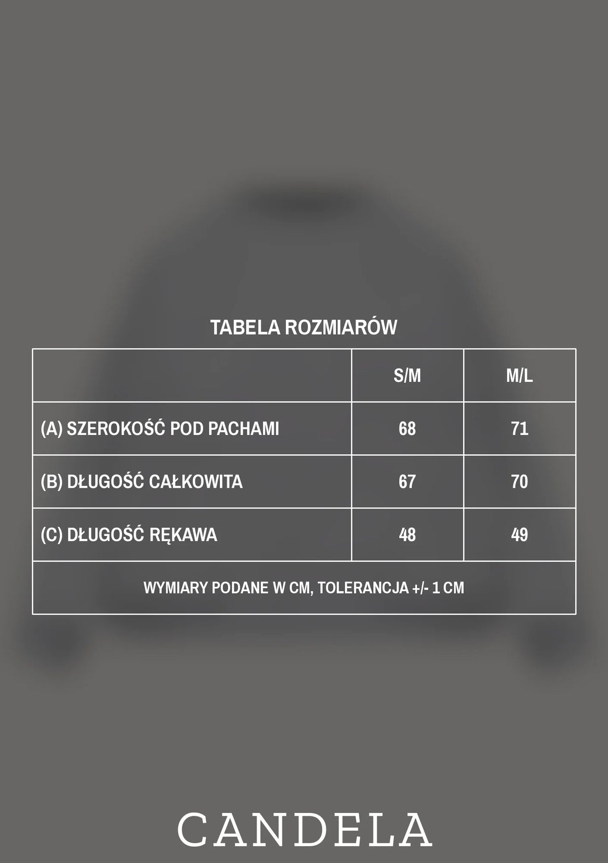 Tabela rozmiarów bluzy do karmienia Melanie szary melanż CANDELA - rozmiary S/M i M/L