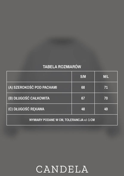 Tabela rozmiarów bluzy do karmienia Melanie szary melanż CANDELA - rozmiary S/M i M/L