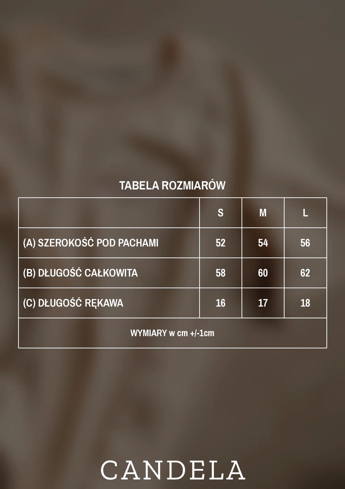 Tabela rozmiarów t-shirtu do karmienia mama. coconut – szerokość pod pachami, długość całkowita i długość rękawa dla rozmiarów S, M i L